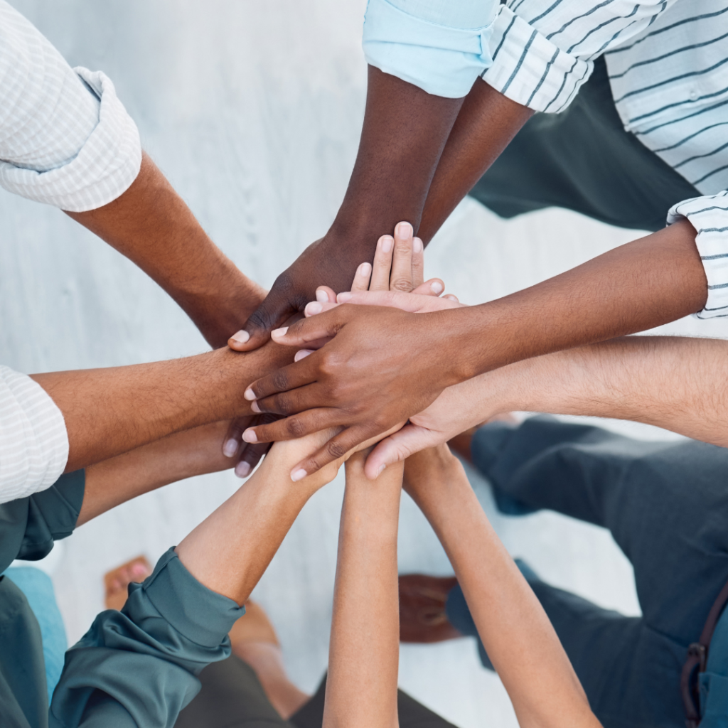 Group hand of diverse people showing teamwork